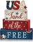 4 Pcs Memorial Day Decorations Patriotic 4th of July Tabletop Decor Red White Blue Table Centerpieces Wood Block God Bless Sign for Tiered Tray Home Shelf Mantel(Independence Day USA)